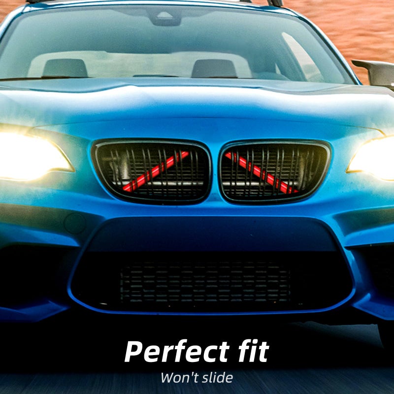 AggAuto Compatible with BMW Grille Inserts Stripes for 1/2/3/4/5 Series (F20 F21 F22 F23 F30 F31 F32 F33 F34 F36 F45 F46) 2011-2021, 328i/320i/335i/428i Grill Insert Accessories Red V Brace Cover - Image 5